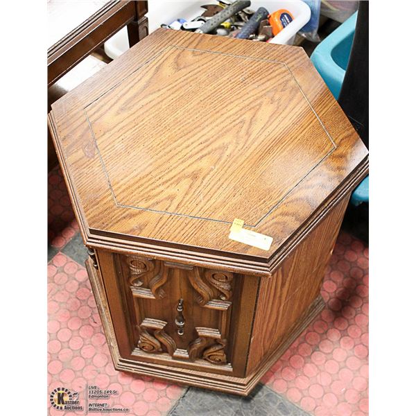 HEXAGON WOOD END TABLE WITH CUBBY SPACE