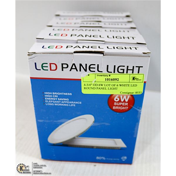 4-3/4" OD 6W LOT OF 6 WHITE LED PANEL LIGHT