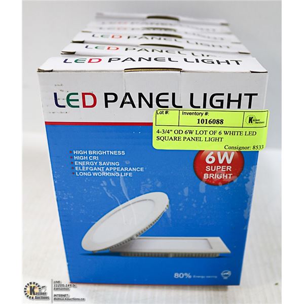 4-3/4" OD 6W LOT OF 6 WHITE LED PANEL LIGHT