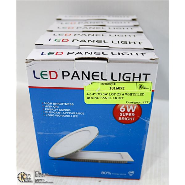 4-3/4" OD 6W LOT OF 6 WHITE LED PANEL LIGHT