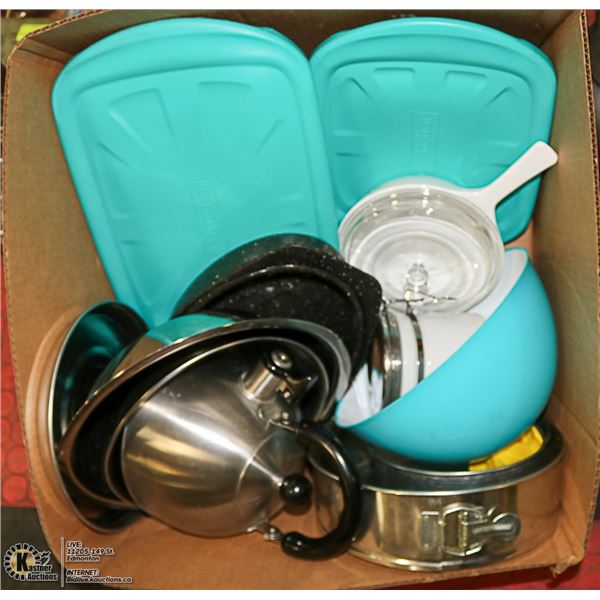 LARGE BOX WITH 2 NEW ANCHOR BAKEWARE SETS