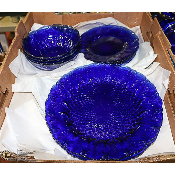 FLAT WITH 12-PC BLUE DESIGNED GLASS DISHWARE -