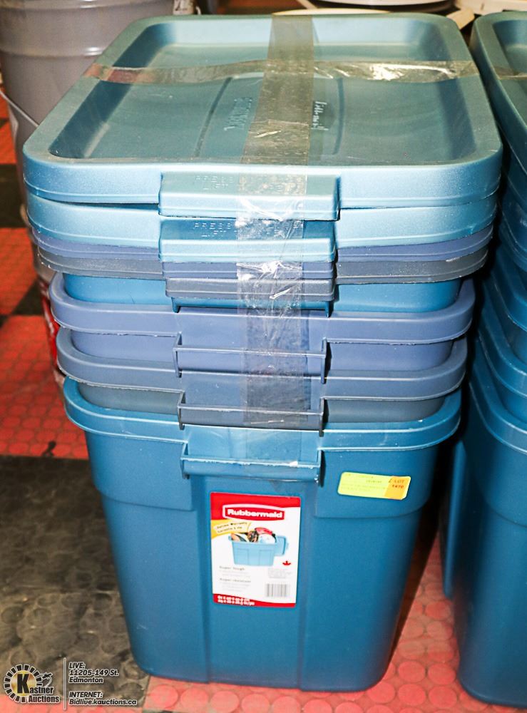 SET OF 4 RUBBERMAID ROUGHNECK STORAGE TOTES