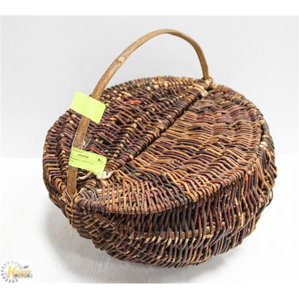 WICKER BASKET WITH LID  14X14X11H
