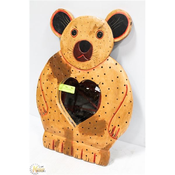 WOODEN HAND PAINTED BEAR MIRROR