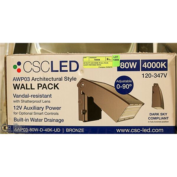 60 WATT LED 5000K WALL PACK LIGHT FIXTURES WITH