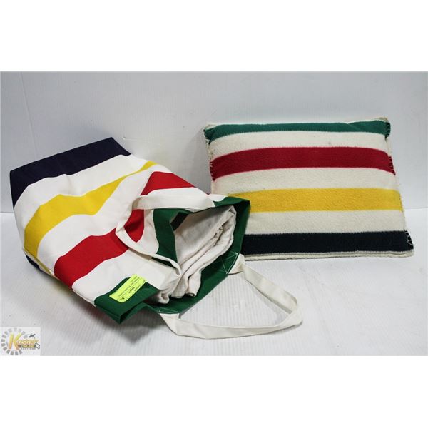 HUDSON BAY PILLOW, BLANKET AND TOTE