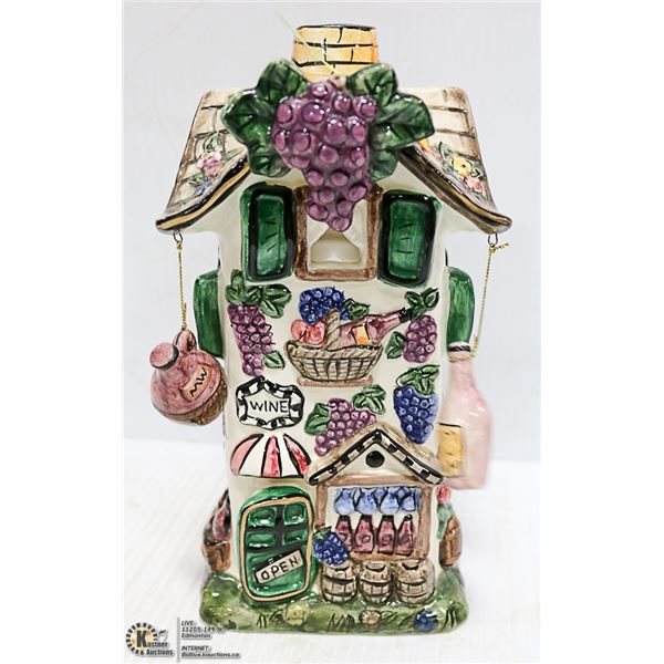 FOLK ART CERAMIC CANDLE HOUSE 10.5"X4"