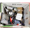 Image 1 : BOX OF TOOLS, LIGHTS, ELECTRICAL OUTLETS AND MORE