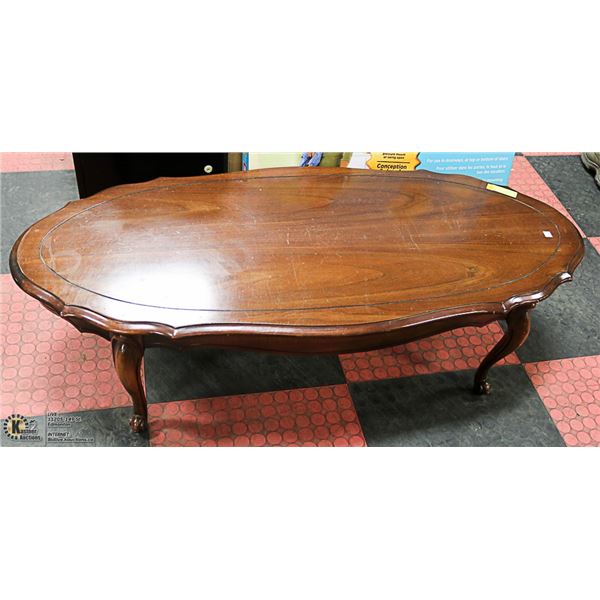 SOLID WOOD OVAL COFFEE TABLE, SOME WEAR-22 X 50