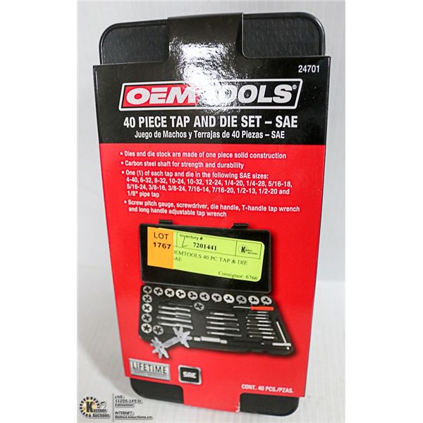 NEW OEMTOOLS 40 PC TAP & DIE SET - SAE