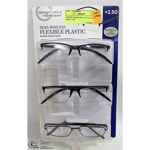 FOSTER GRANT READING GLASSES 3 PACK +2.50