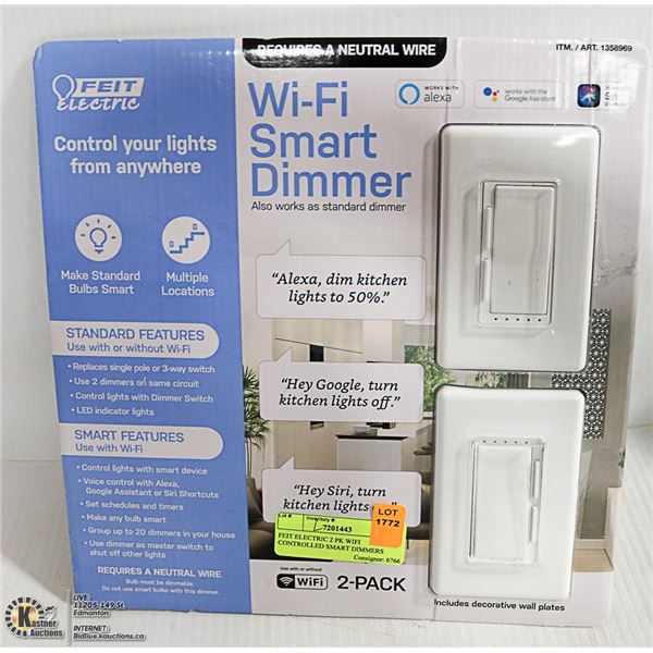 FEIT ELECTRIC 2 PK WIFI CONTROLLED SMART DIMMERS