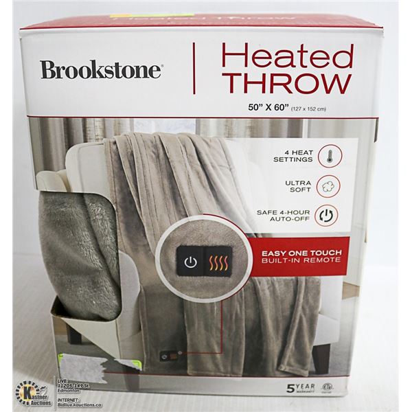 BROOKSTONE HEATED THROW 50" X 60" 4 HEAT SETTING