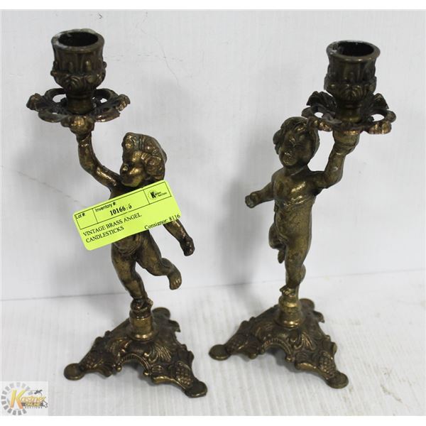 VINTAGE BRASS ANGEL CANDLESTICKS