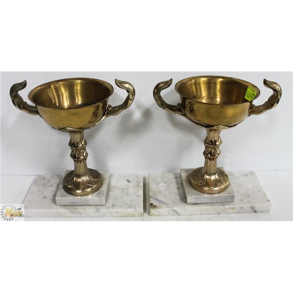 VINTAGE FIREPLACE URNS, BRASS & MARBLE