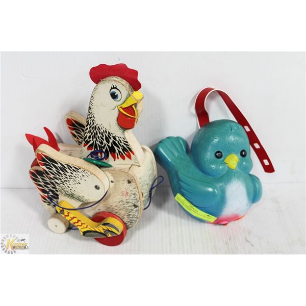 VINTAGE FISHER PRICE CACKLING HEN & BLUEBIRD