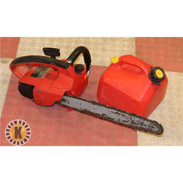 HOMELITE SUPER 2 CHAINSAW + GAS CAN  NEEDS TLC