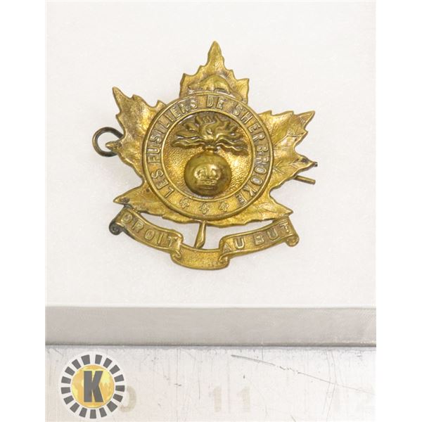 WW2 SHERBROOKE FUSILIERS MILITARY CAP BADGE