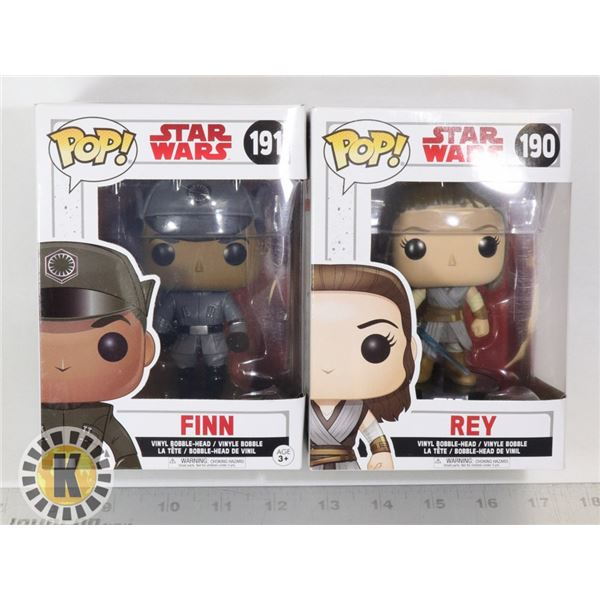 x2 POP STAR WARS REY AND FINN FIGURES, NEW