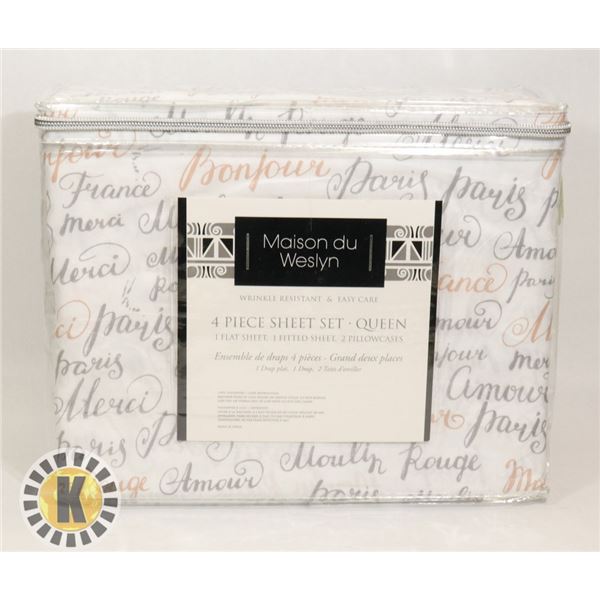 NEW 4PC MAISON DU WESLYN WRINKLE RESISTANT QUEEN