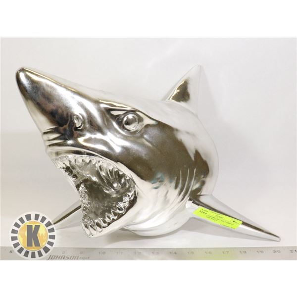LARGE CHROME SHARK COMING OUT OF THE WALL