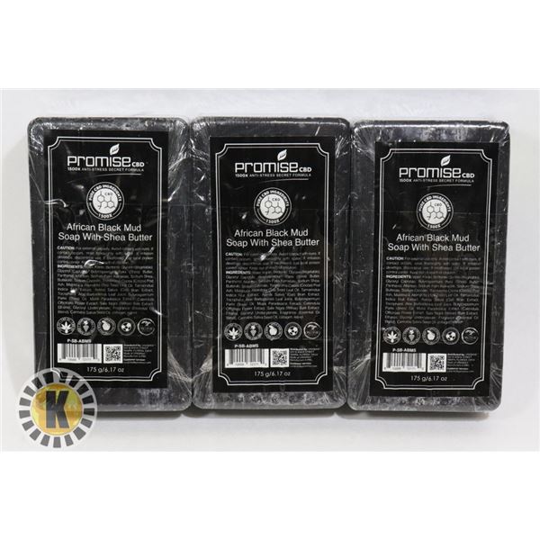 3 BARS OF PROMISE CBD AFRICAN BLACK MUD SOAP