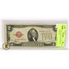 Image 1 : 1928 RED SEAL USA $2 BANKNOTE. GOOD CONDITION