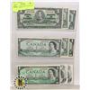 Image 1 : LOT OF 10, MIXED ISSUE CANADIAN $1 BILLS 1937-73