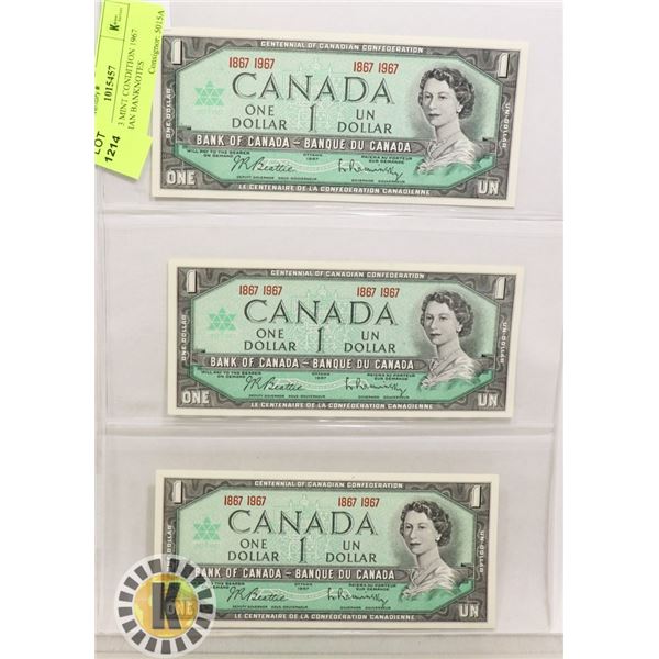 LOT OF 3 MINT CONDITION 1967 CANADIAN BANKNOTES