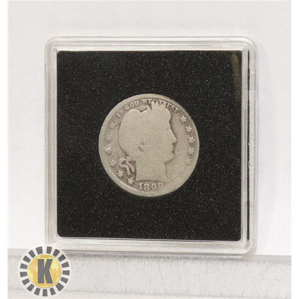 1898 USA BARBER HEAD SILVER 25 CENT COIN