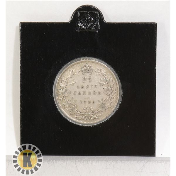 1936 CANADIAN SILVER 25 CENT. HIGH GRADE