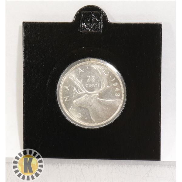 ALMOST UNCIRCULATED 1943 SILVER 25 CENT