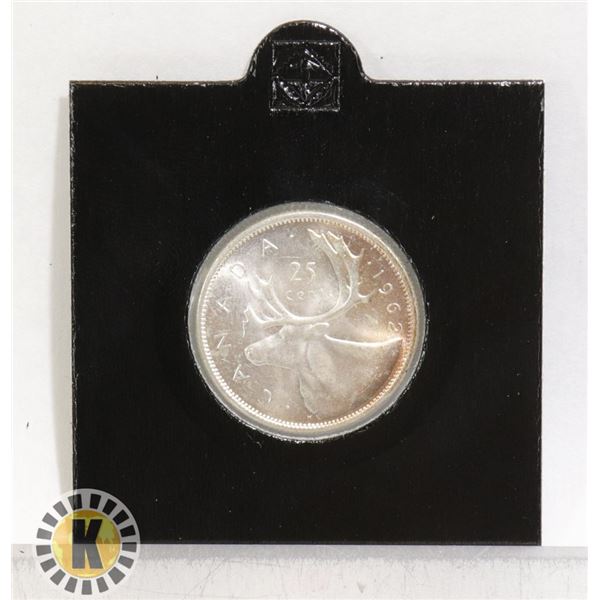 1962 MINTSTATE CANADIAN SILVER 25 CENT COIN