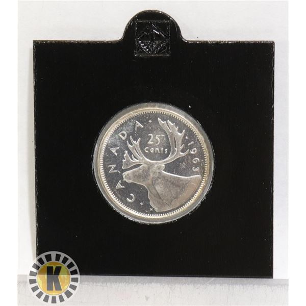 1963 MINTSTATE CANADIAN SILVER 25 CENT COIN
