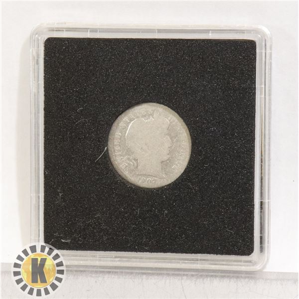 1907O SILVER BARBER HEAD USA 10 CENT COIN