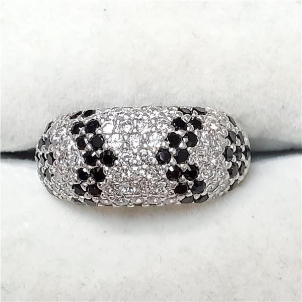 SILVER CUBIC ZIRCONIA ONYX RING (~SIZE 7.5)