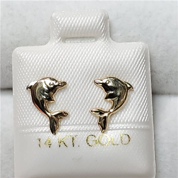 14K YELLOW GOLD DOLPHIN SHAPED EARRINGS