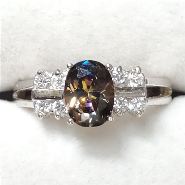 SILVER MYSTAKE CUBIC ZIRCONIA  RING (~SIZE 7)