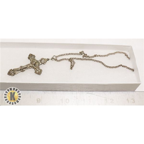LARGE 2'' STERLING SILVER CRUCIFIX ON CHAIN