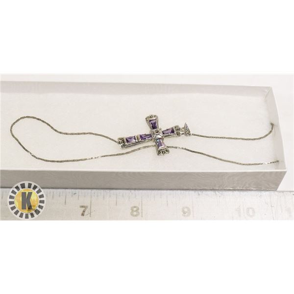 VINTAGE .925 SILVER JEWELED CROSS ON CHAIN