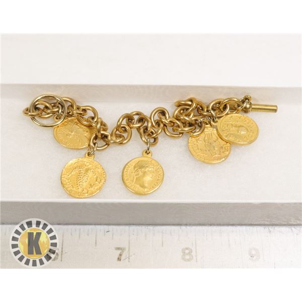GOLD GILT CHARM BRACELET WITH COINS