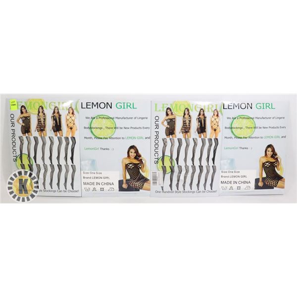 4 PACK OF LEMON GIRL, WOMENS FISHNET BODYSUITS