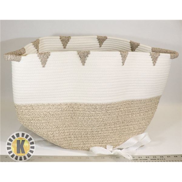 WOVEN COTTON ROPE BASKET WITH HANDLES