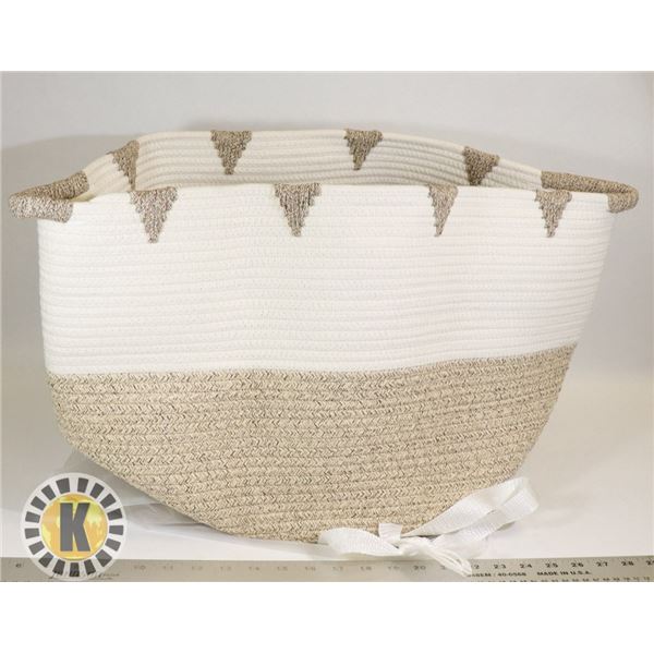 WOVEN COTTON ROPE BASKET WITH HANDLES