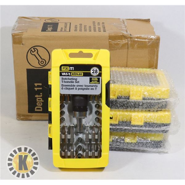 LOT OF 4 28 PIECE T-HANDLE SCREWDRIVER SET