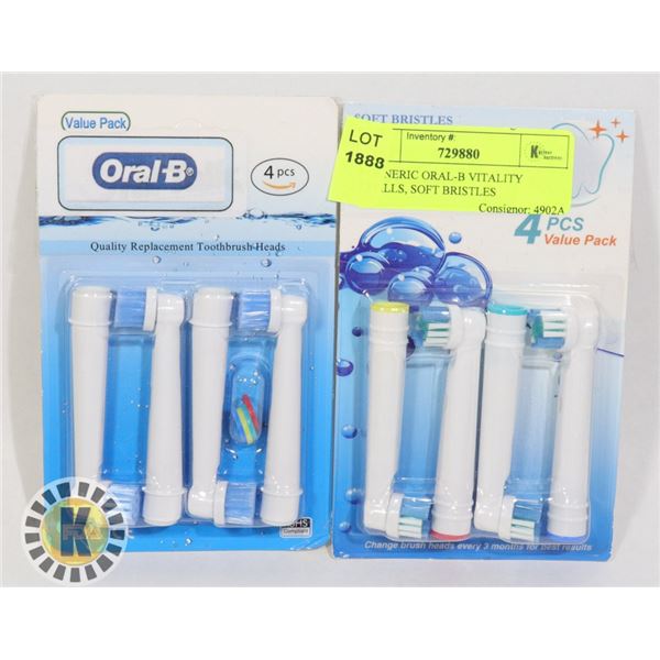 8 GENERIC ORAL-B VITALITY REFILLS, SOFT BRISTLES