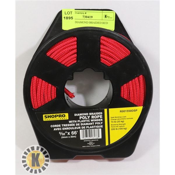 NEW 66' DIAMOND BRAIDED RED ROPE