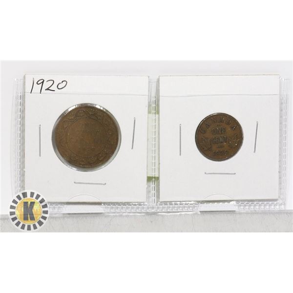 SET OF 2-1920 CANADIAN CENTS, LARGE AND SMALL