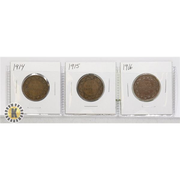 3- KING GEORGE V CANADIAN LARGE CENTS 1914-16